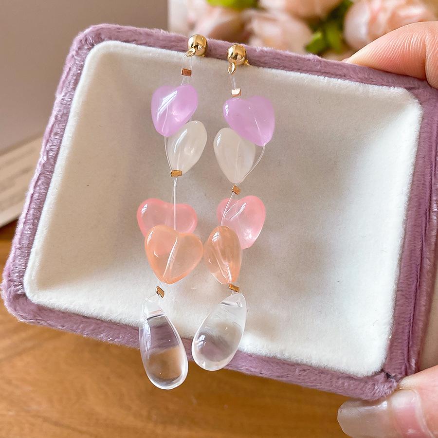 Silver Needle Geometric Heart & Water Drop Stud Earrings - Chic, Unique Design for Women