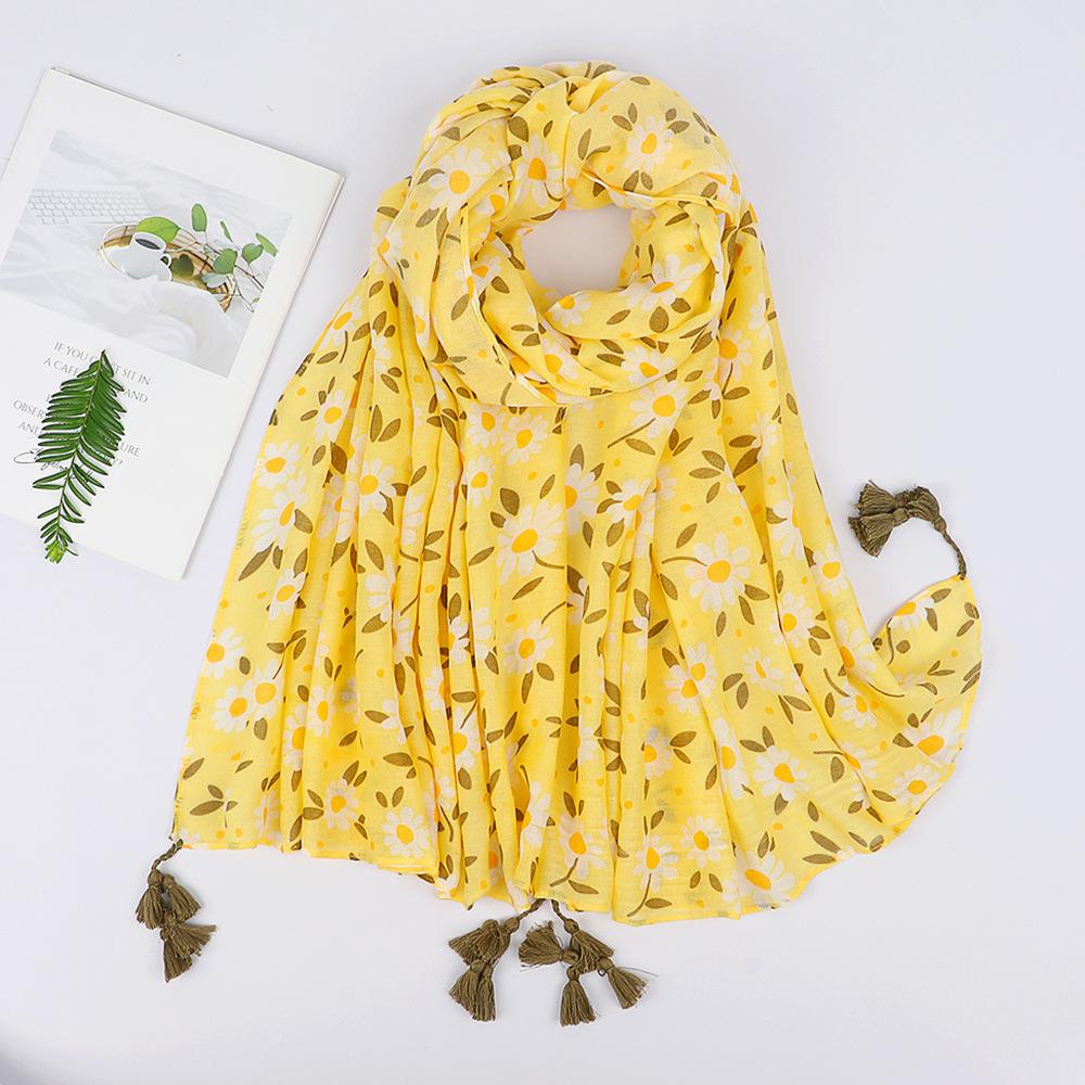 Small fresh medium and retro blue and white porcelain cotton and linen feel scarf, Bali yarn silk scarf, blue flower shawl women