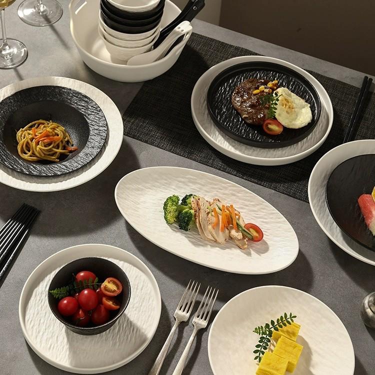 Luxe Keramisch Westers Steak- en Dessertbord met Steenstructuur - Perfect voor Hotels en Huizen