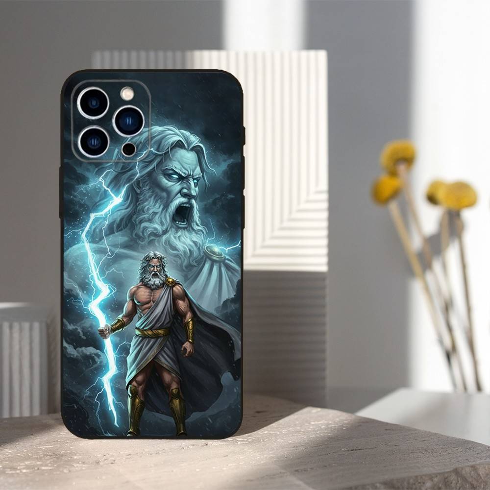 

Greek God King Zeus For iPhone 12,14,13,15,16,11,17,X,Mini,XR,SE,XS,Plus,Pro,Max,8,7,Soft Silicone Black Case iphone16e