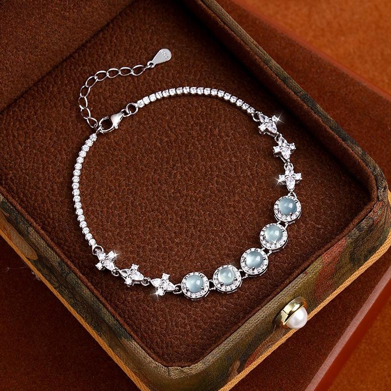 Cool Sense New Chinese Natural Blue Water Jade Bracelet Sterling Silver Female Birthday Gift Bracelet