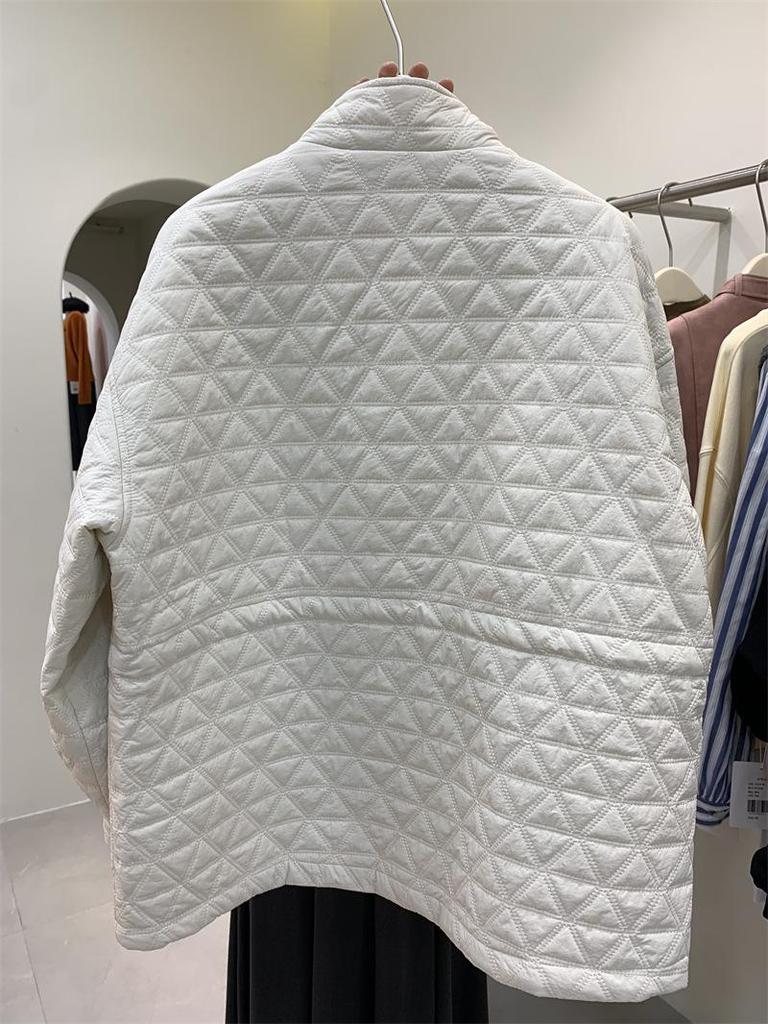 Korean-Style Diamond Pattern Lightweight Down Cotton Jacket for Women - Stand Collar, Waist-Cinching, 2025 Autumn/Winter Collection