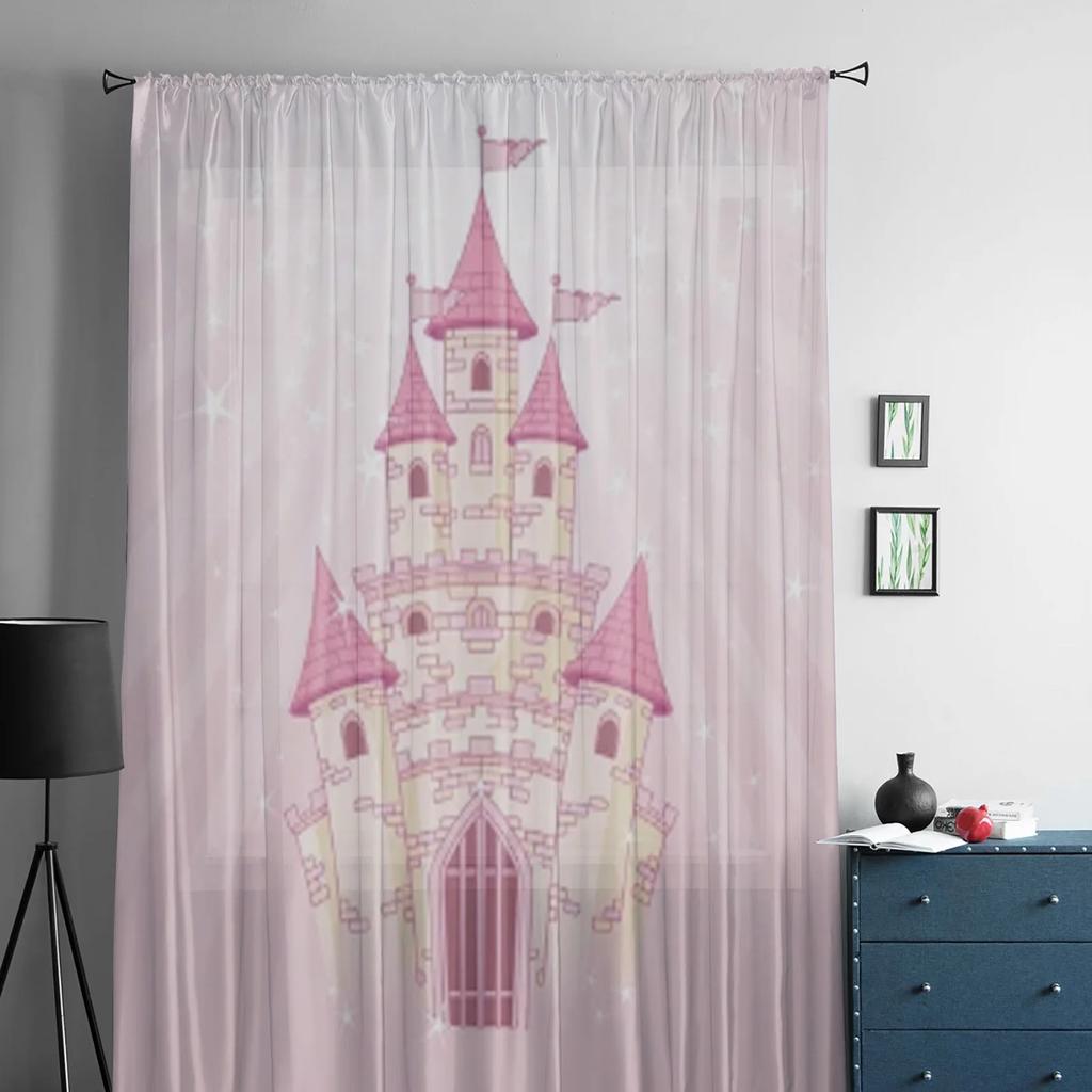 Luxury Fairy Tale Princess Pink Castle Radial Tulle Curtain Bedroom Window Cafe Hotel Decor Living Room Drape Curtains Light Filtering Polyester Area