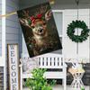 Winter Deer with Bow & Snowflake Wreath Decorative Garden Flag , Polyester Double-Sided Courtyard Flag, Outdoor Lawn and Patio Decor, No Electricity R