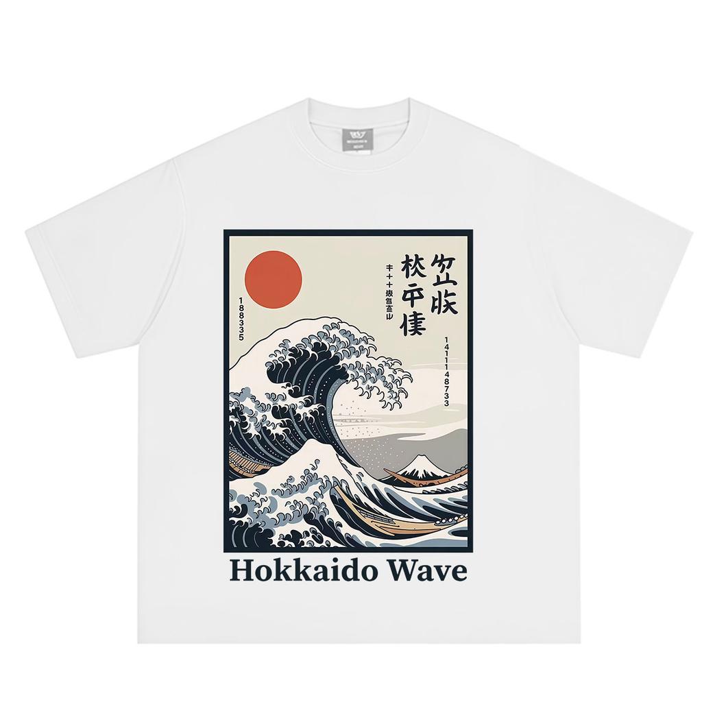 Japanese Style Hokkaido Wave Print T Shirt Unisex Unisex Vintage Tshirt Summer Shortsleeved Loose Casual Cotton Oversized Tshirts