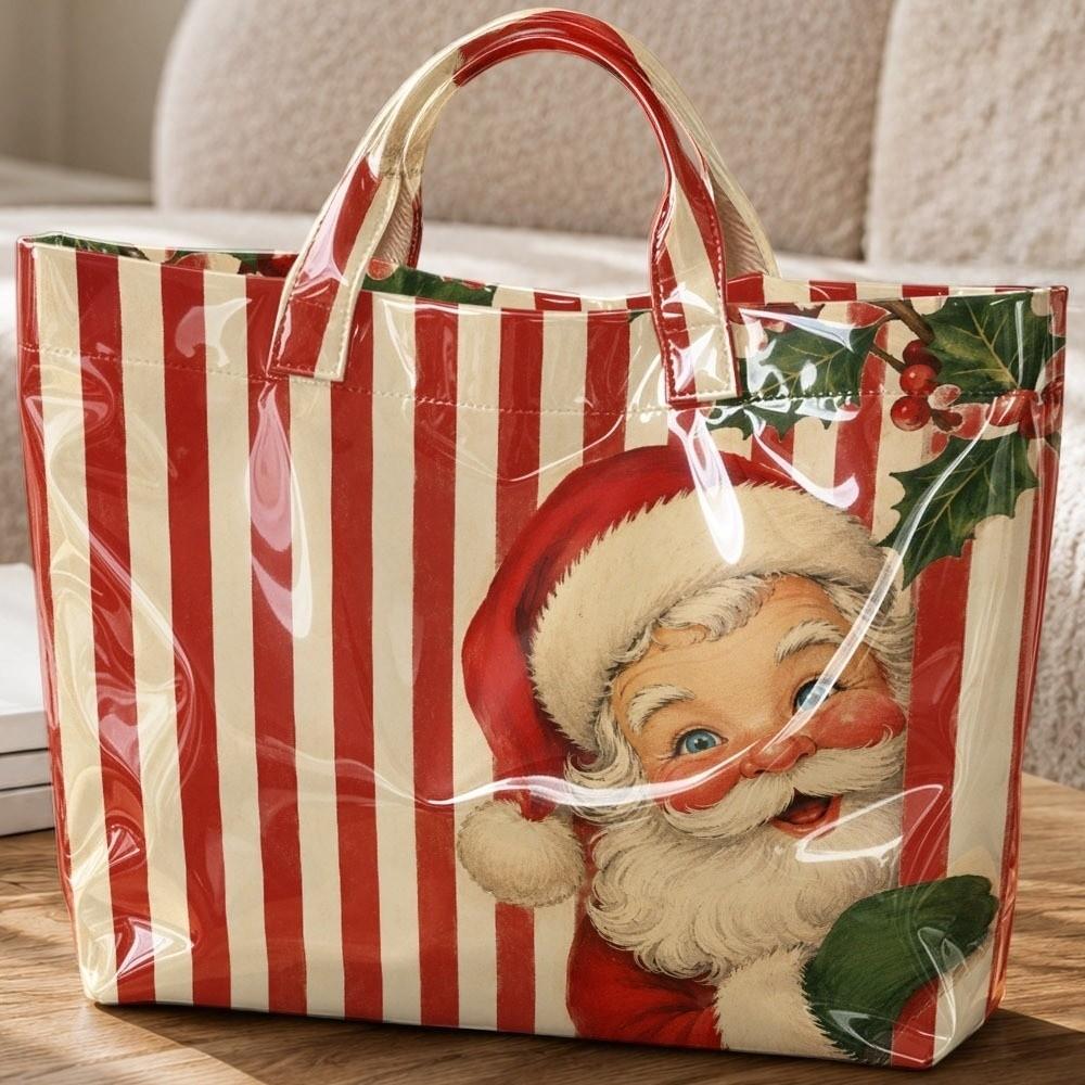 Large Capacity Christmas Print PVC Tote Bag Waterproof Christmas Hand Tote Commute Tote Bag Work