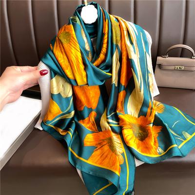 Designový velký hedvábný šátek pro ženy 180x90cm šátek Luxusní potisk Dámský hidžáb Čelenka Foulard Beach Stoles Bandana 