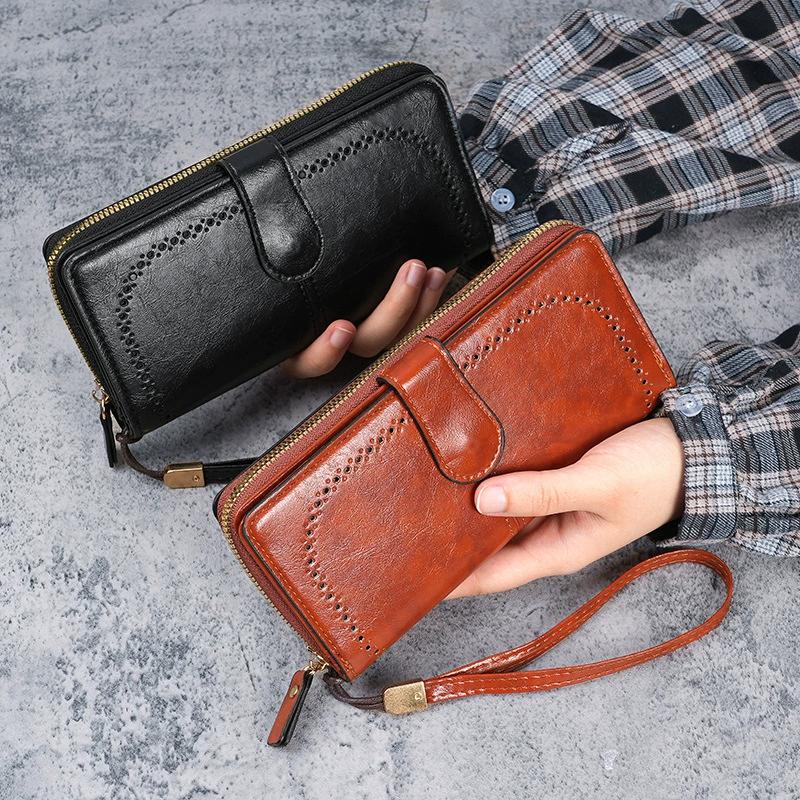 Women Wallets Large Hollow Out Long Wallet Retro Top Quality PU Leather Card Holder Wallet For Women