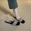 Fashion Slippers Woman Sandals French Temperament Exquisite Rhinestone Slippers Summer Wear Low Heel Slope Square Head Cool Slippers