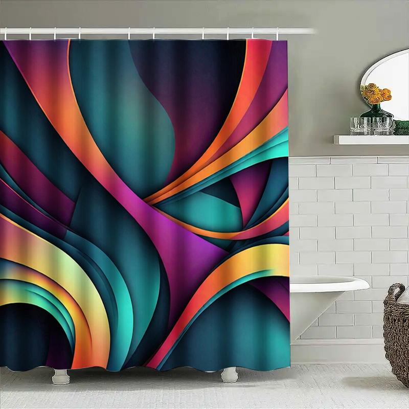 Modern Colorful Shower Curtain Abstract Design For Bathroom Decorations Blue Teal Orange Pink Purple Green Yellow Bath Mat Cover