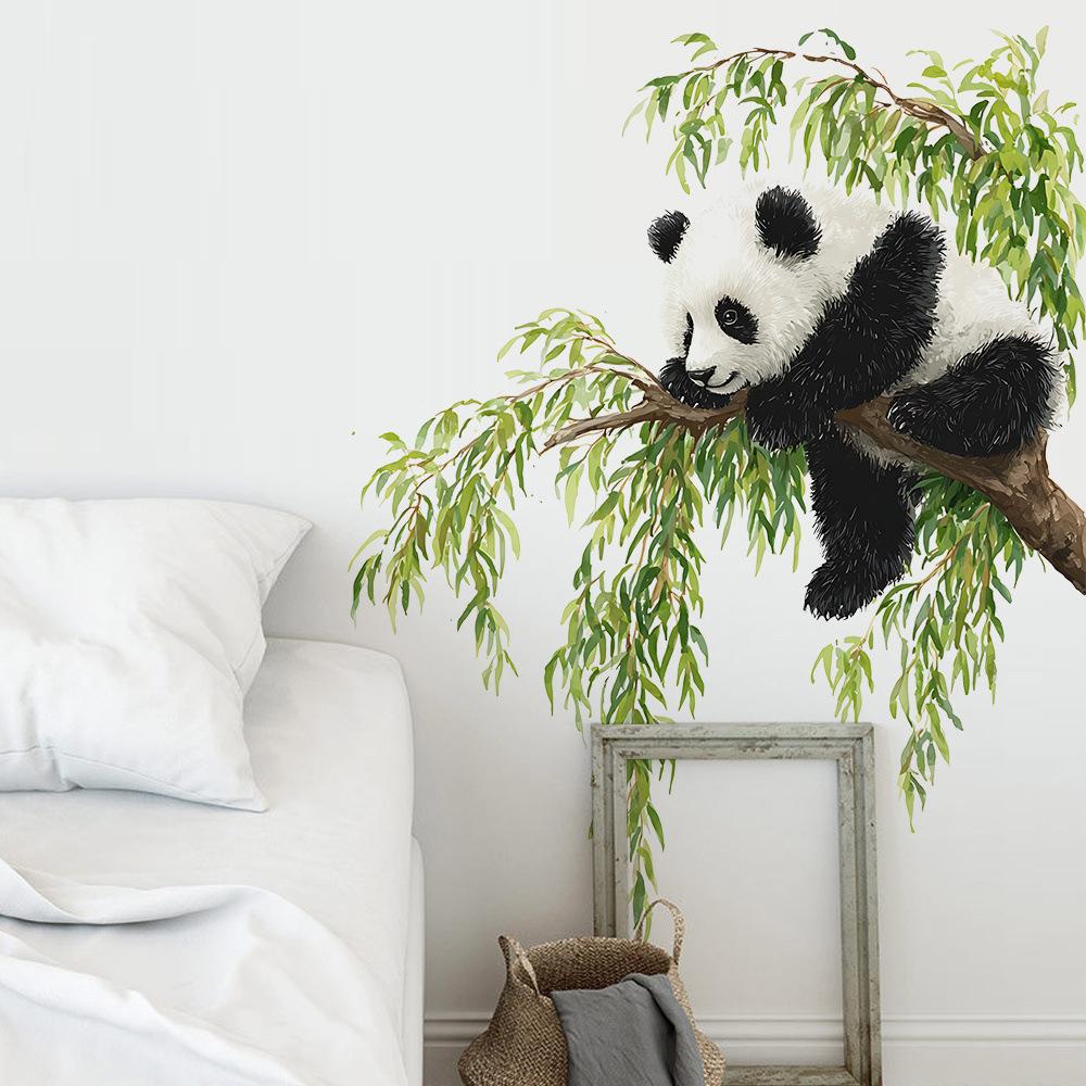Cartoon Panda Climbing Tree Waterproof Oil Proof Self Adhesive PVC Wall Sticker for Living Room Decor