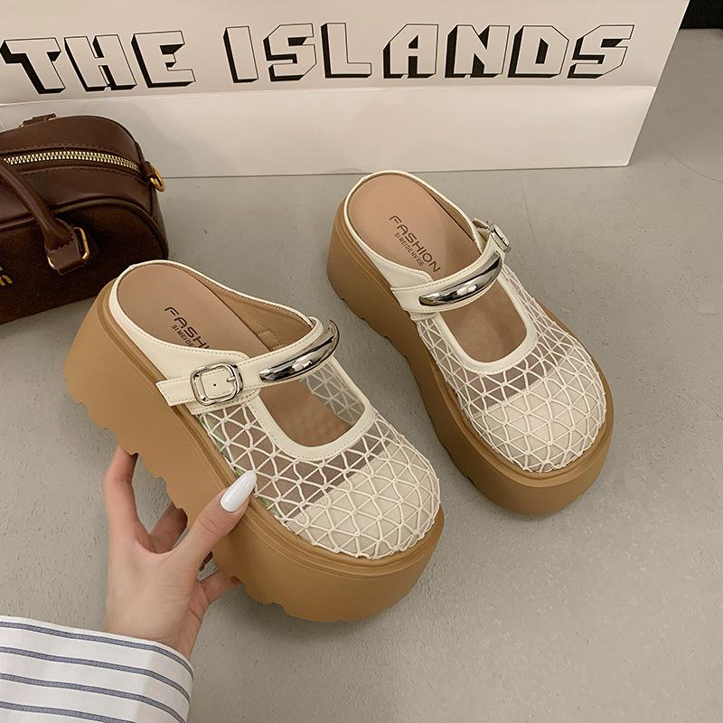 

Mesh breathable Birkenstocks, one-pedal versatile cool slippers 2025 new summer outer wear thick-soled bag head half slippers women 35