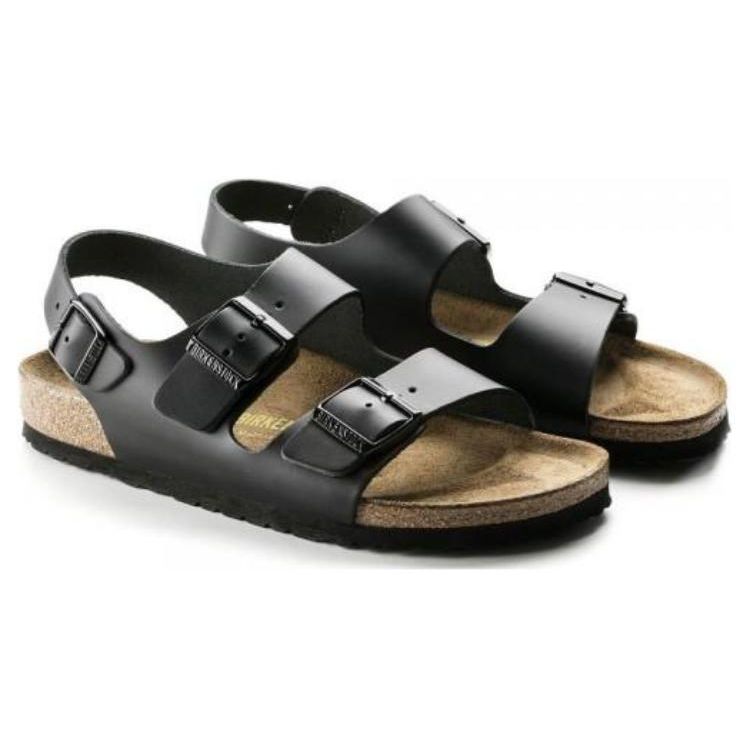 Birkenstock Milano Leather Soft Comfortable Thick Sole Buckle Beach Sandals Men sandals Black 0034191