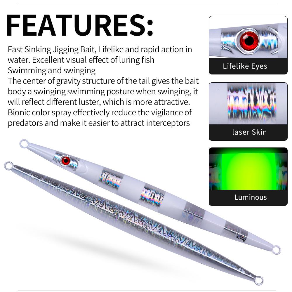 Lure Iron Plate Jig Sea Fishing Long Bar Quick Draw Iron Plate Lead Fish 60-400g Quick Sink Slow Shake Night Glow Iron Plate