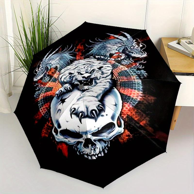 Skulls Roses Automatic Folding Umbrella Stylish Retractable Design For Outdoor Adventurest107