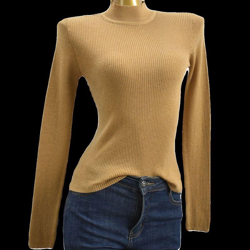 Sweater Spring, Autumn and Winter Half Turtleneck Soft Glutinous Comfortable High Elastic Easiest for Match Slim Fit Slimming Long Sleeves Base Blouse