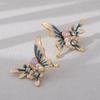 Copper Gold-Plated Enamel Butterfly Flower Cubic Zirconia Stud Earrings Vintage Style