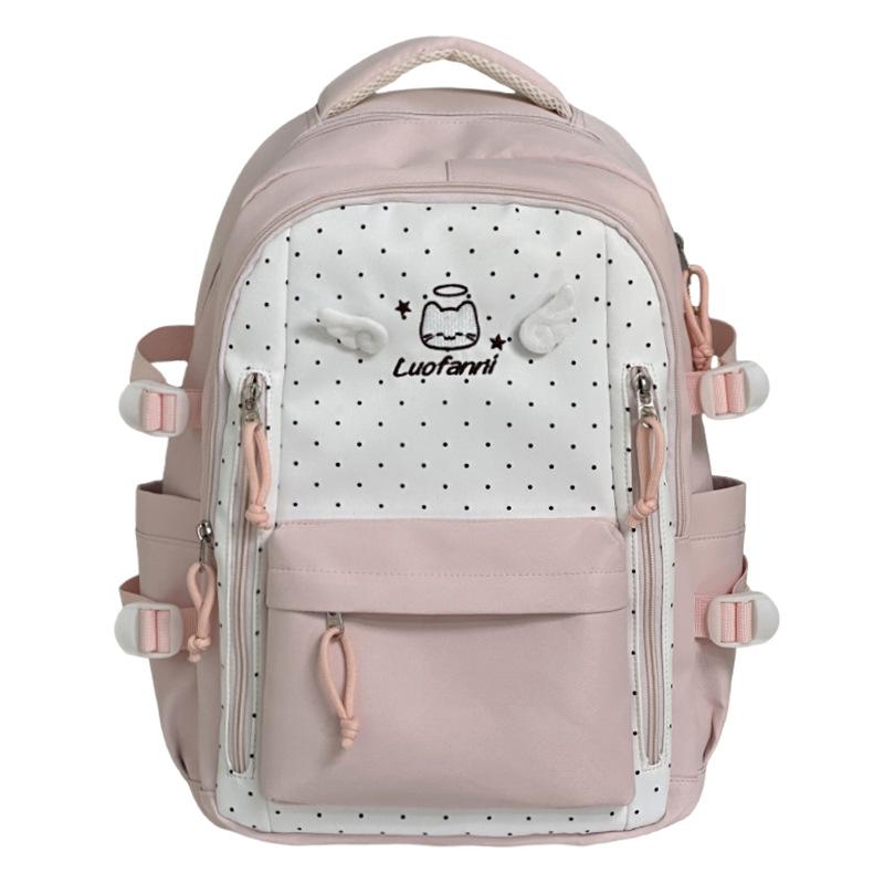 Schoolbagins Sweet and Cute Polka Dot Backpack Female Junior High School Student Schoolbag Female Large Capacity Travel Backpack