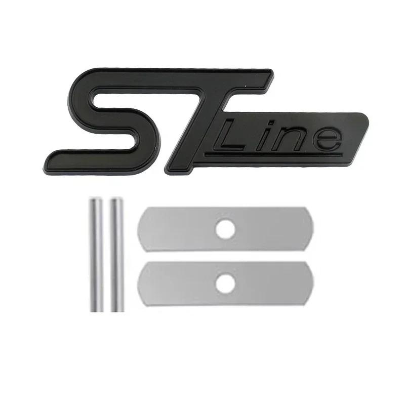 BKS1 Metal ST LINE Logo Front Grill Emblem Badge Car Rear Trunk Sticker Decals for Focus Kuga Fiesta Mondeo ESCAPE Ecoboost