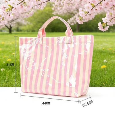 1pc Pink Vertical Stripe Tote Bag, Large Capacity Lightweight Design, with Soft-Touch Handle and Minimalist Silhouette,Women Bag