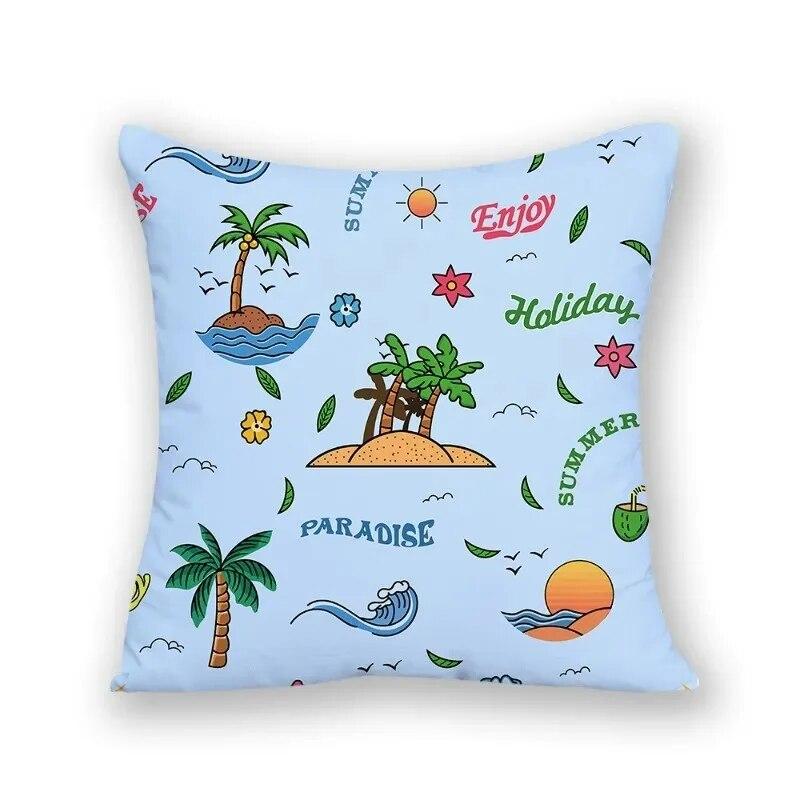 Office Sofa Cushion Cover Simple Cartoon Coconut Tree Tropical Plant Print Luxury Home Decoration Cushion Cover