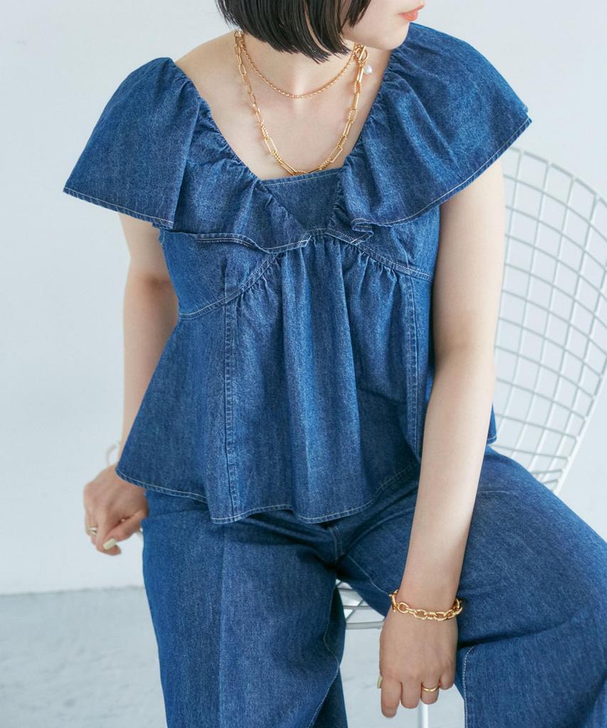 Washable Denim Frill Blouse Suitable for [BIS] Women's (43) - Co-ordination