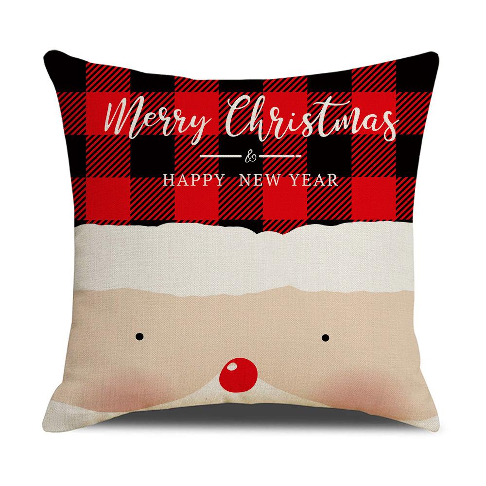 Home Furnishings Cartoon Christmas Pillow Cover Nordic Plaid Linen Cushion Cover Sofa Cushion