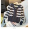This Stylish Navy Collar, Color-blocking Striped Long-sleeved Knitted Sweater Is A Versatile Top for Women To Look Younger and Slimmer in Autumn