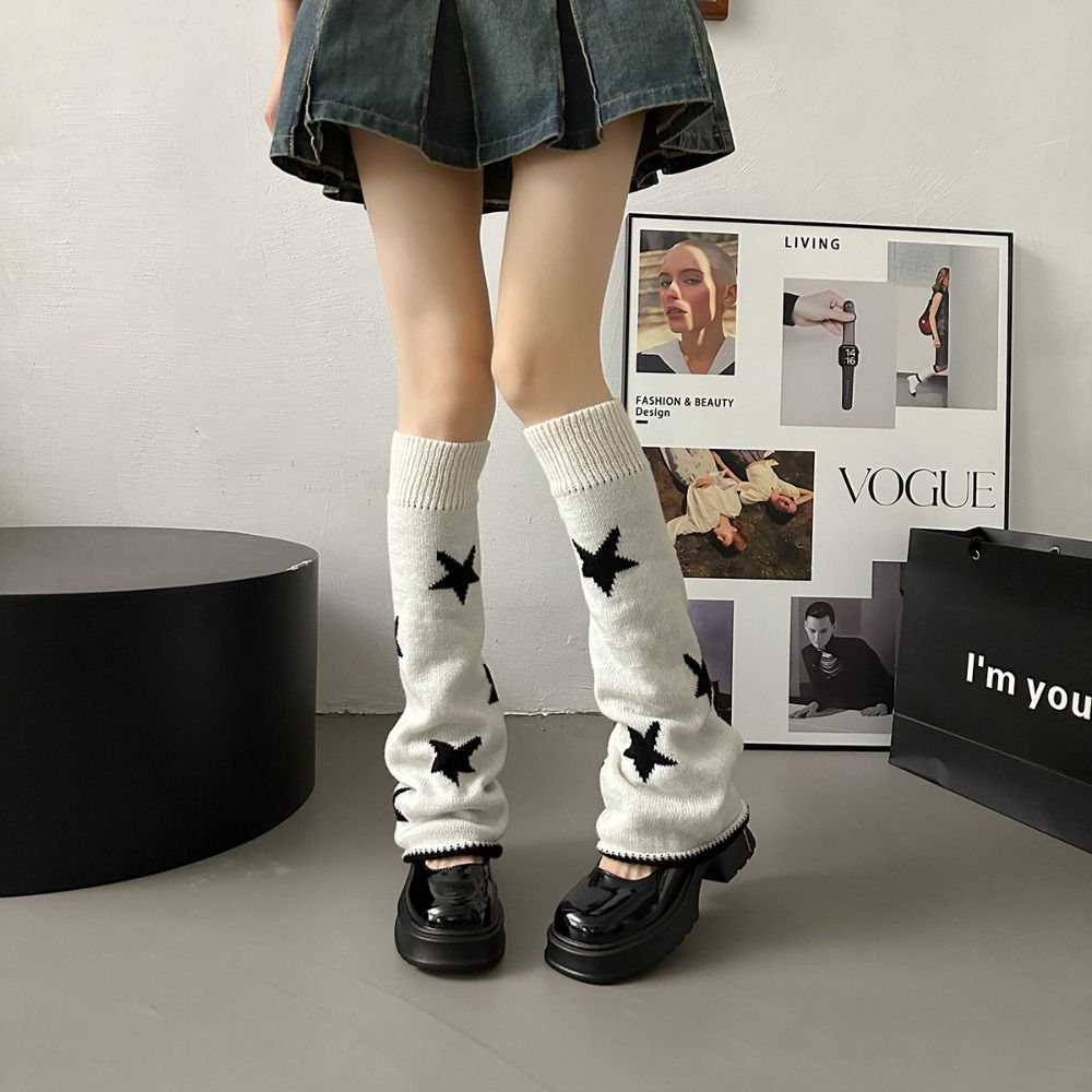 Five Pointed Star Lolita Boots Cover Double-sided Wear Long Tube Sock Knitted Foot Cover  Student