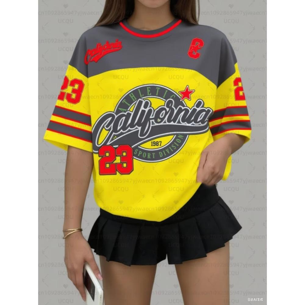 Women's California 23 Print V-Neck Short Sleeve T-Shirt Summer Graphic Tee Baseball Jerseys Plus Size Sport T-Shirt