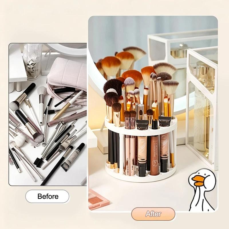 360 Rotating Makeup Brush Organizer 45 Holes Visible Large Capacity Cosmetic Storage for Home Vanity Use