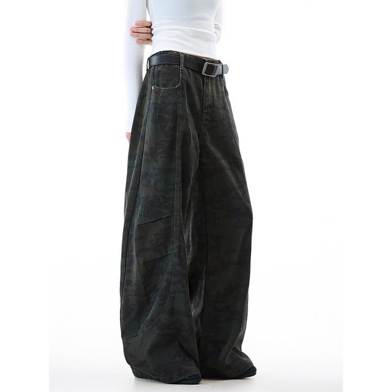 Unisex Camo Cargo Pants Loose Fit Wide Leg Trousers Men Women Casual Streetwear Winter