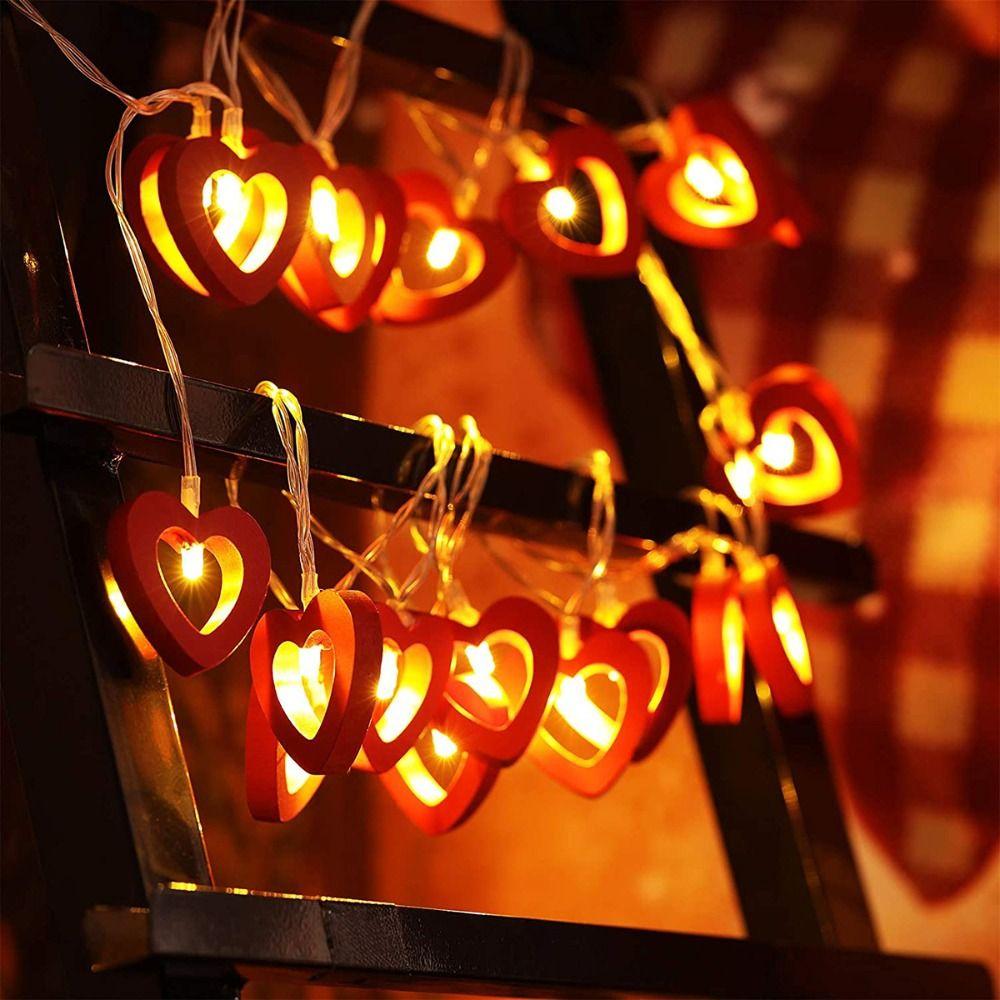 Romantic Fairy Lights Wooden Atmosphere Lamp LED Heart Shaped String Lights  Living Room