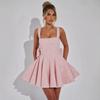 Mini Abito da Donna Senza Maniche Scollo Quadrato Vita Alta Elegante Abito da Festa Paillettes Fiocco Abito Skater Svasato