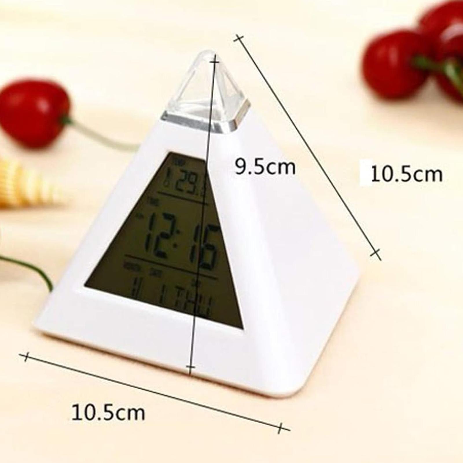 

Digital Alarm Clock With LED Display temperature time date Pyramid shaped 7 LED colors Home decoration ornaments
