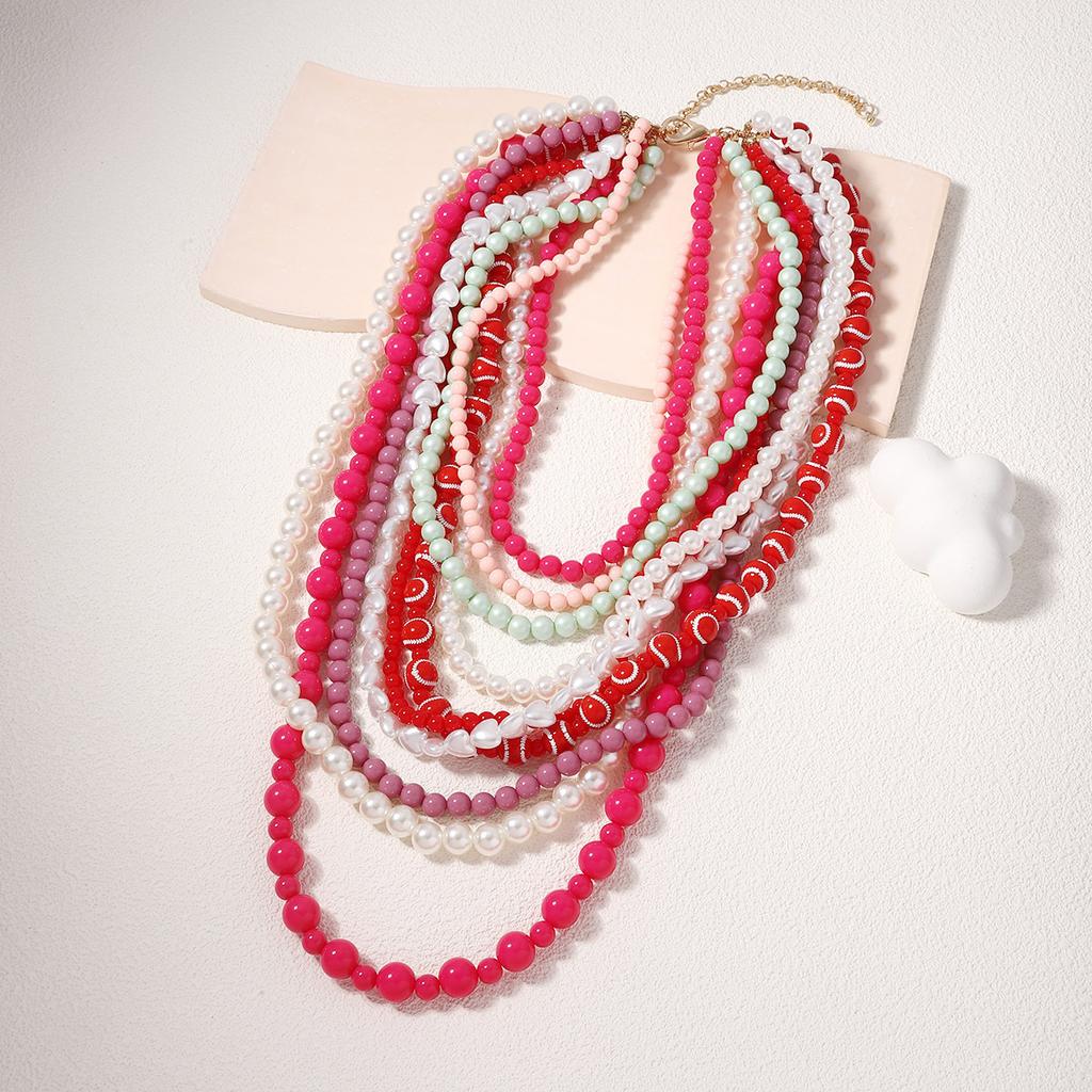 New Baroque imitation pearl multi-layer fashion retro ethnic style necklace Bohemian exaggerated foreign trade model