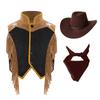 Costume da Cowgirl Western per Bambini Set Gilet Frangiato Bordatura in Nastro Dorato Bottoni a Pressione Cappello a Tesa Larga Bandana Outfit