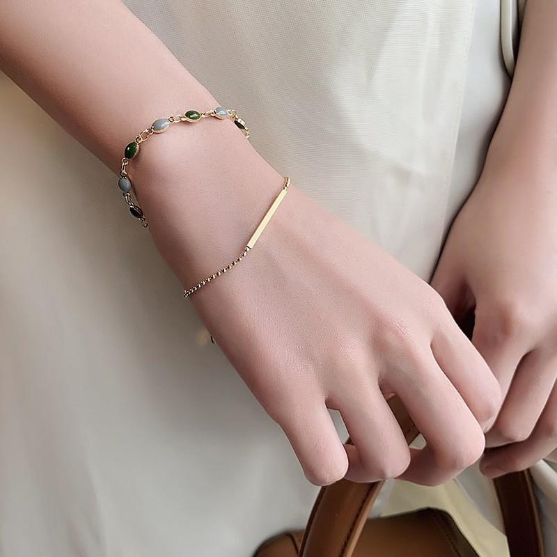 French Retro Romantic Double Metal Gold Bracelet for Woman 2021 New Fashion Jewelry Party Unusual Oval Green Crystal Bracelet