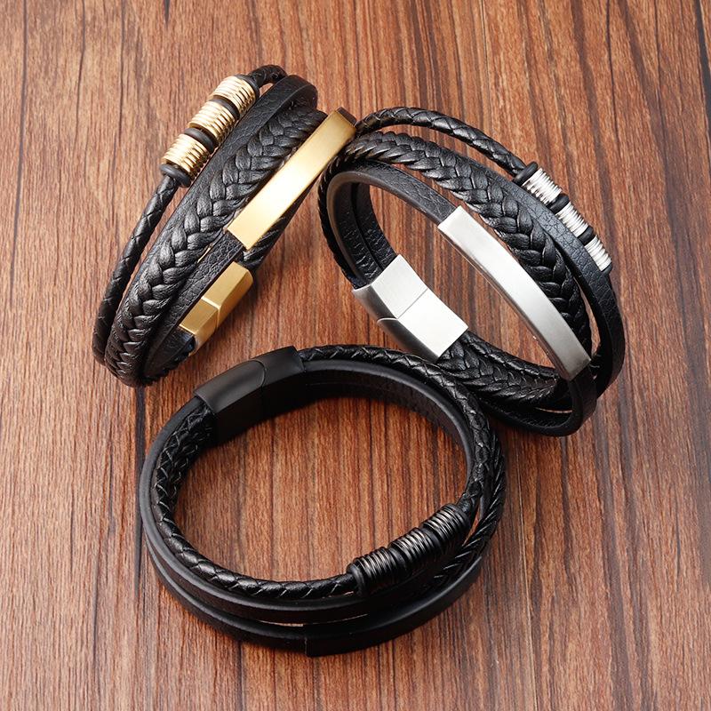 2026 Multi-layer Woven Bracelet Men's Cowhide Leather Rope Leather Bracelet