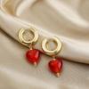 Colorful Glass Heart-shaped Pedant Drop Earrings For Women Stainless Steel Round Circle Hoop Hanging Earring Minimalist Jewelry