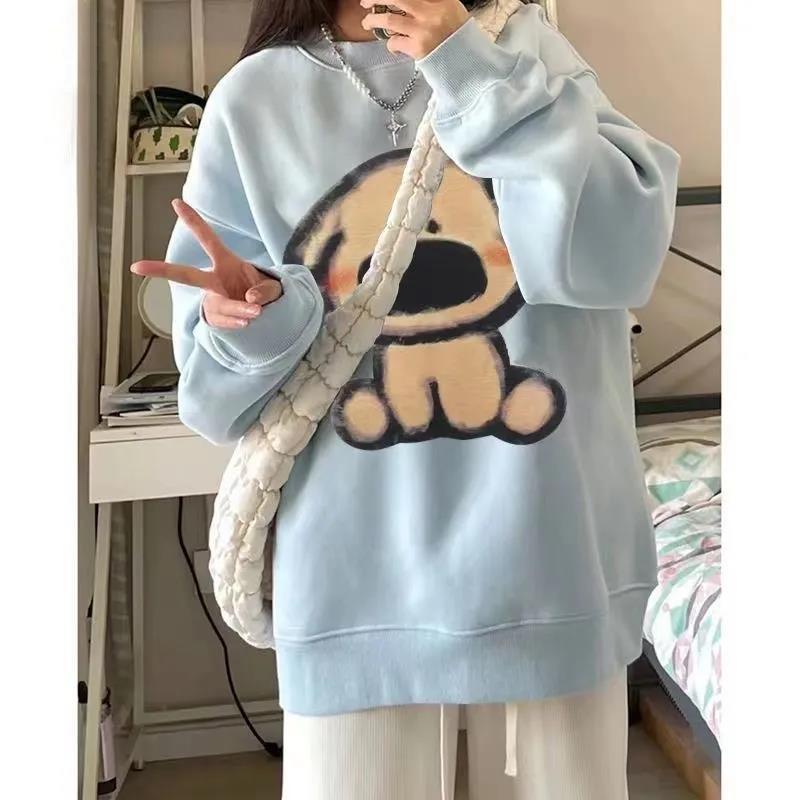 Unisex Japanese Style Pure Cotton Sweatshirt - Loose Fit, Round Neck, Plus Velvet, Long Sleeve for All Seasons