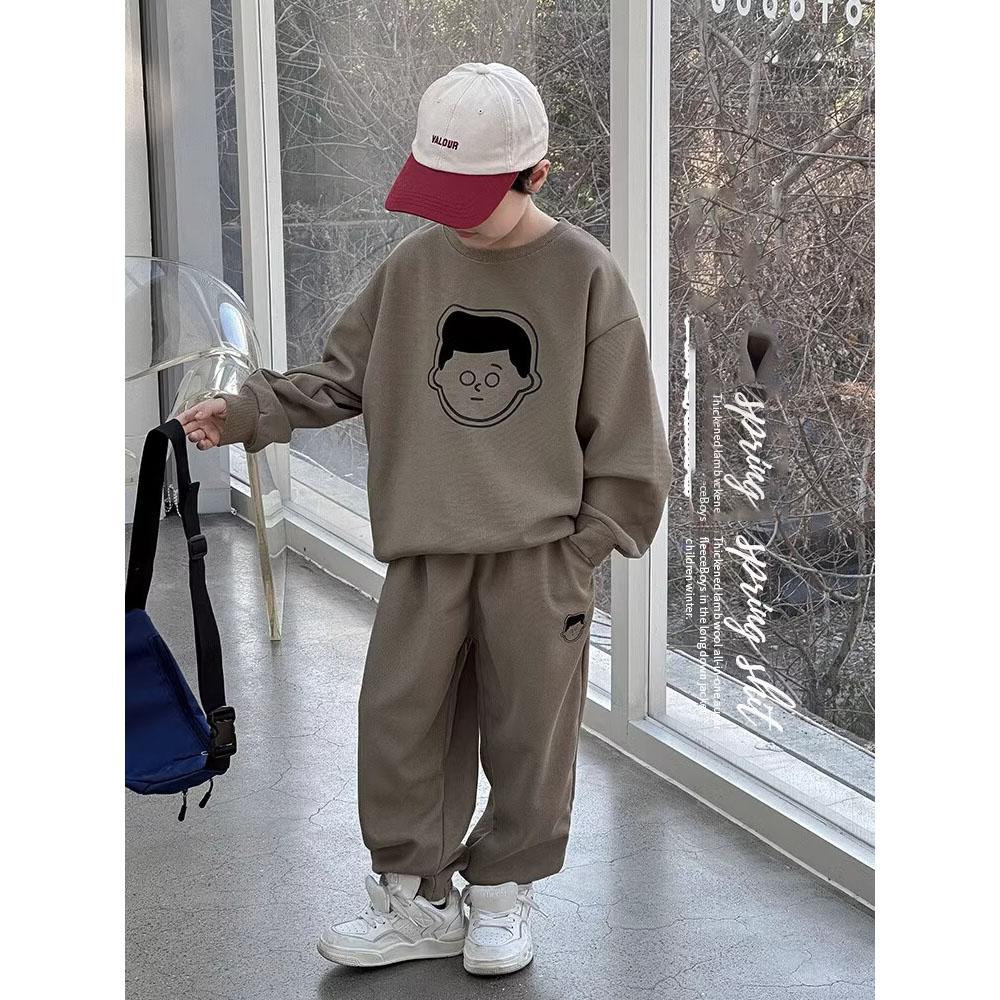 Autumn Winter Plus Velvet Thick Sets Boys Padded Sweater Pants Suit Warm Sports Outfit Children's Sports Clothes 2Pcs