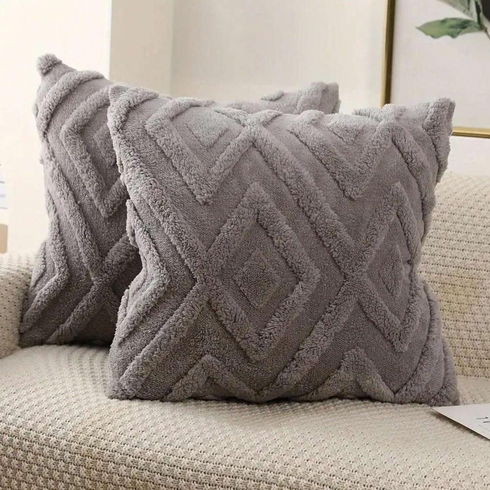Stylish Plush Quilted Diamond Cushion Cover: Fluffy Ins Style for Sofa, Bedside, or Living Room Decor