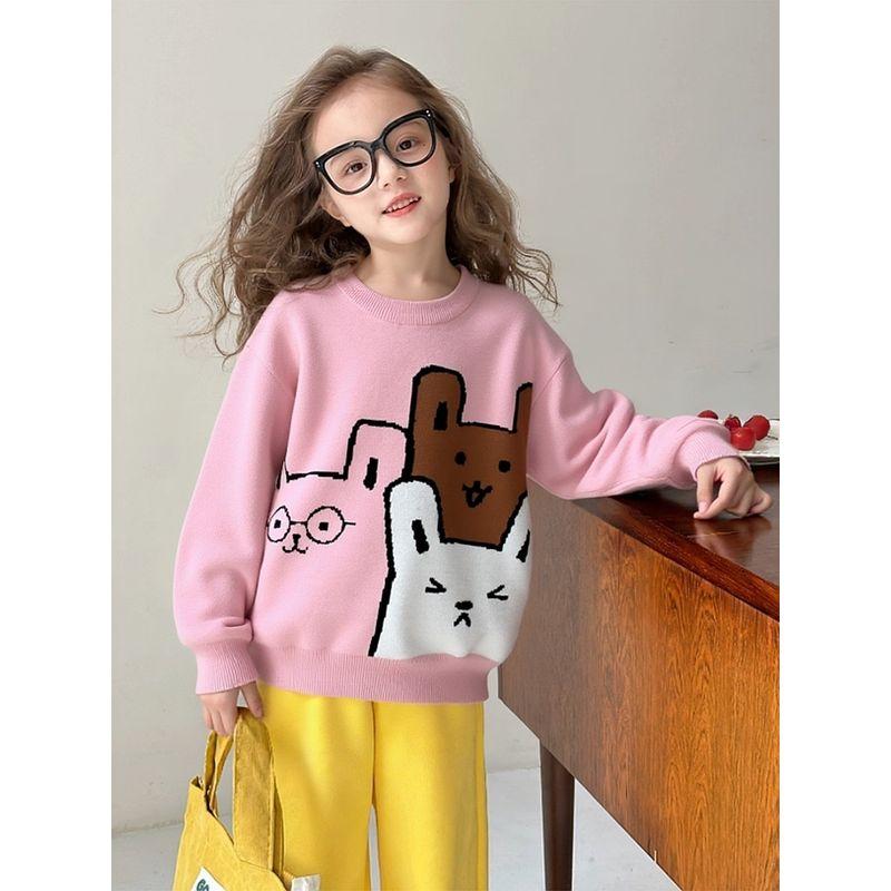 27Home Brand Kidsren's Clothing 2026 Autum New Product Kidsren's Pure Cotton Sweater Cartoon Knitted Sweater for Baby Girls