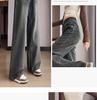 Women's Blue-Gray High-Waisted Wide-Leg Jeans - 2025 Spring Retro Casual Style