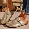 Gold Woven Buckle Clogs for Women Summer Closed Toe Cork Sole Mule Shoes Woman Non-slip Flat Heels Half Slippers