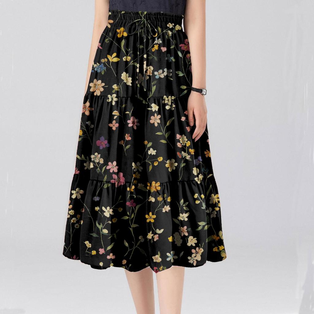 Women's Casual And Fashionable Floral Print Elastic Waist Loose Skirt Waist Loose Skirt