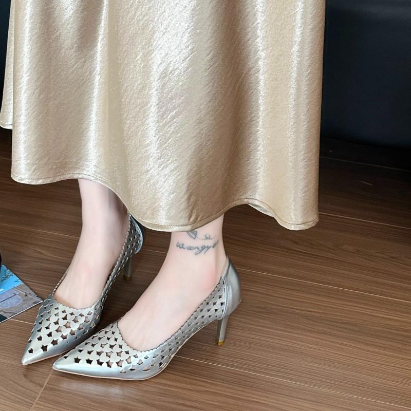 Fashion Summer New Fashion Temperament Pointed Toe Cutout High Heels Women's Fashion Comfortable Versatile Single Shoes