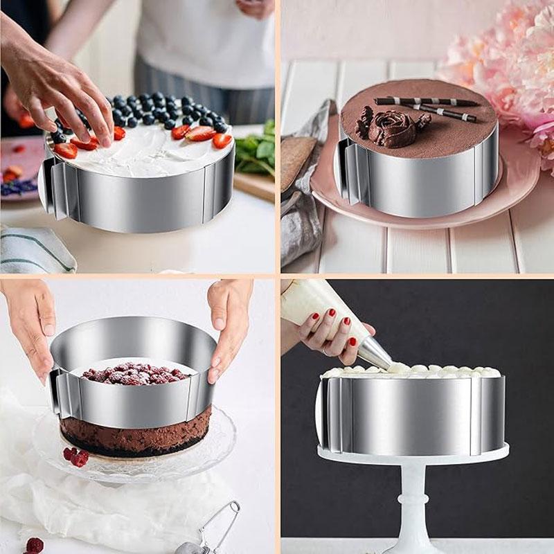 Stainless Steel Telescopic Mousse Ring Mold Anti-rust Adjustable and 1 Roll Thickened Cake Edge Transparent Cake Collar