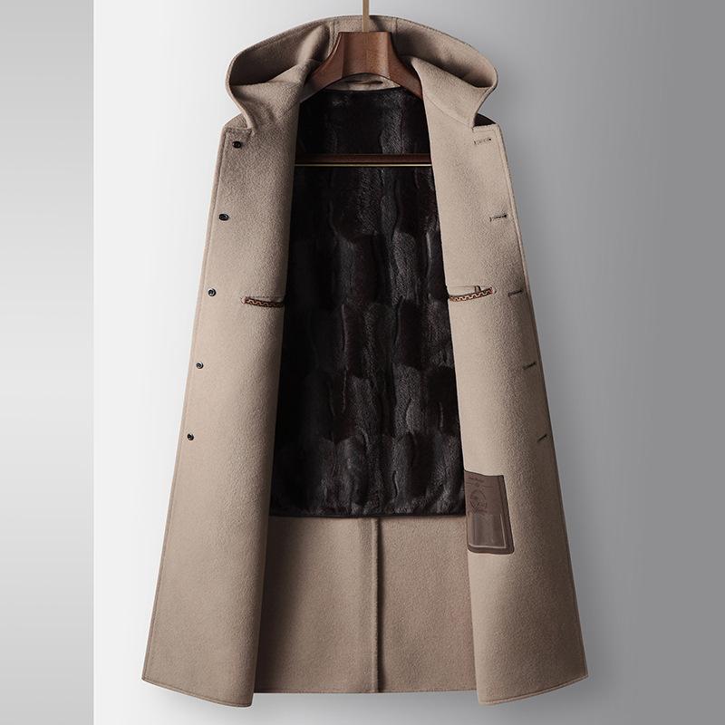 Шерстяное мужское шерстяное пальто осень и зима средняя и длинная с капюшоном подкладка — фото 3